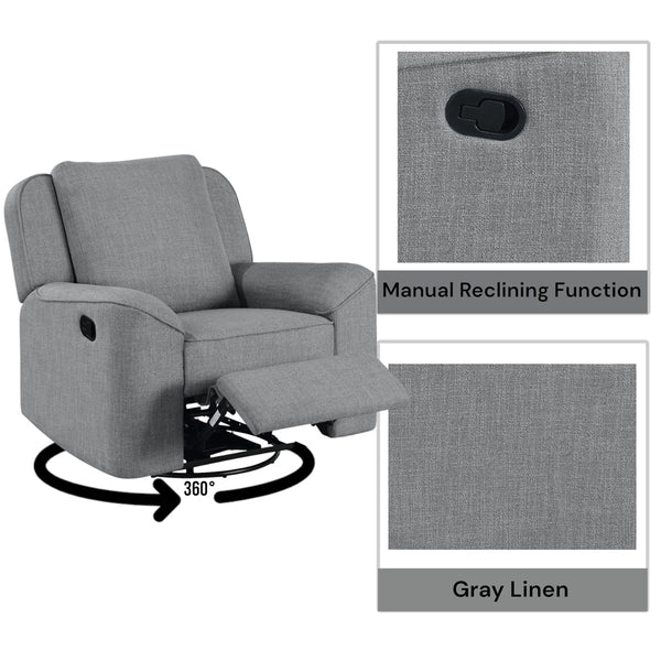 ACME Destiny Gray Linen Glider Recliner with Swivel Model LV02535
