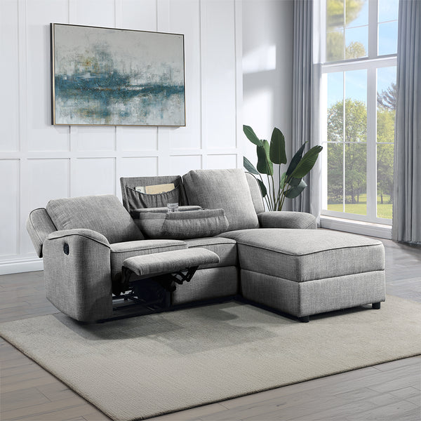 ACME Destiny Gray Linen Motion Sectional Sofa Model LV02567