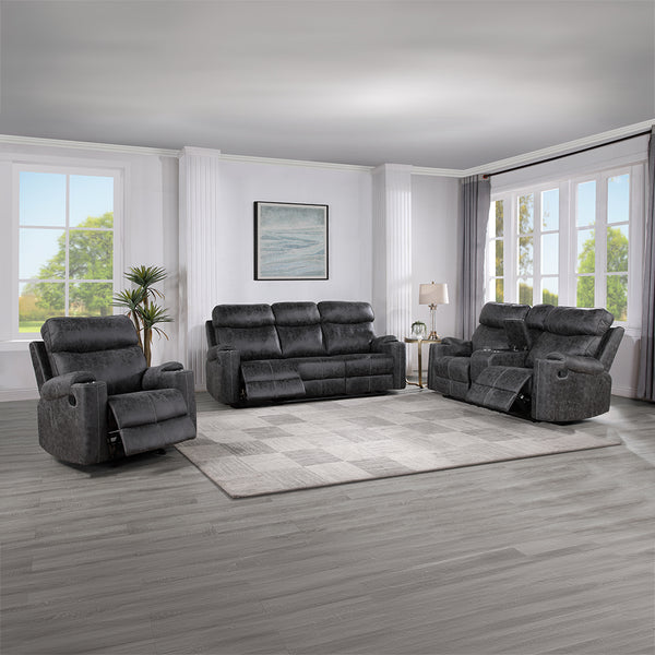 ACME Hirah Dark Gray Polish Microfiber Motion Sofa Model LV02570