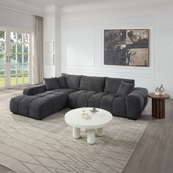ACME Chosen Gray Chenille Sectional Sofa with 3 Pillows Model LV02720