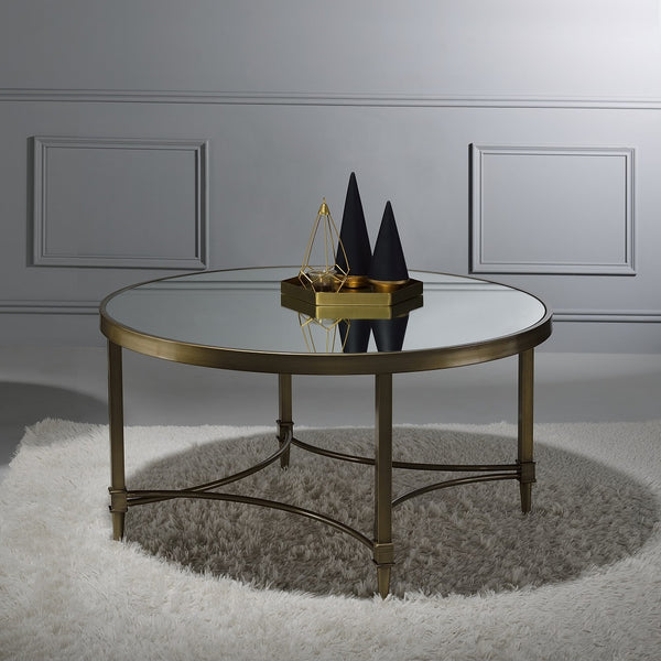 ACME Aditya Mirrored & Antique Brass Coffee Table Model LV02735