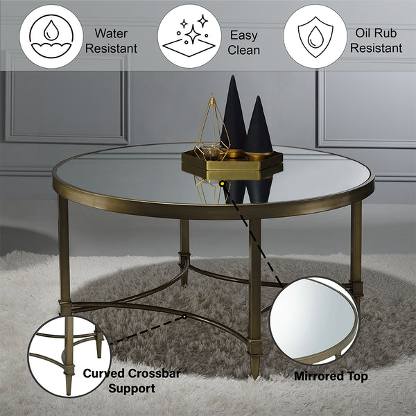 ACME Aditya Mirrored & Antique Brass Coffee Table Model LV02735
