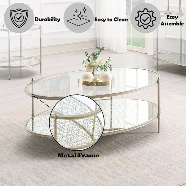 ACME Zaba Glass Top & Champagne Coffee Table Model LV02755