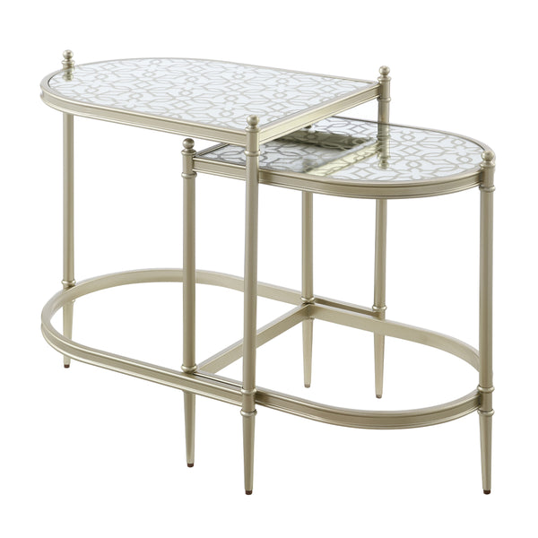 ACME Zaba Glass Top & Champagne Nesting Table Model LV02764