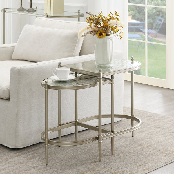 ACME Zaba Glass Top & Champagne Nesting Table Model LV02764