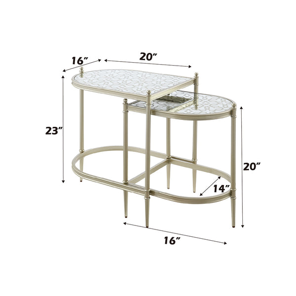 ACME Zaba Glass Top & Champagne Nesting Table Model LV02764