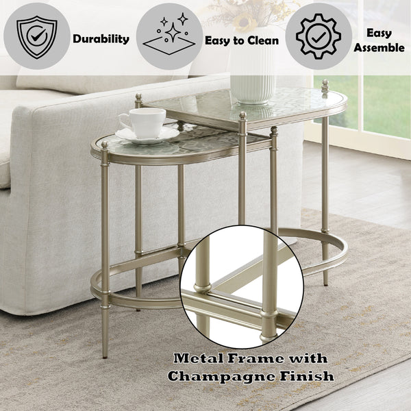 ACME Zaba Glass Top & Champagne Nesting Table Model LV02764