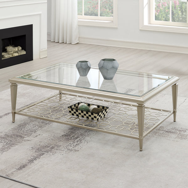 ACME Zaba Glass Top & Champagne Coffee Table Model LV02785