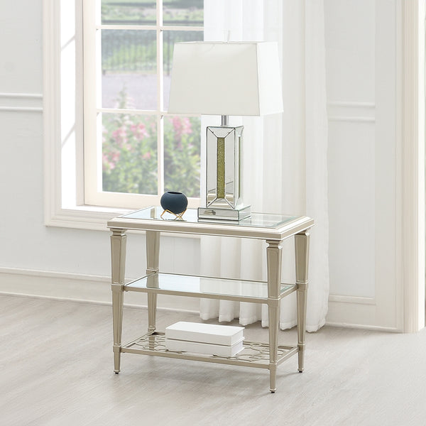 ACME Zaba Glass & Champagne End Table Model LV02786