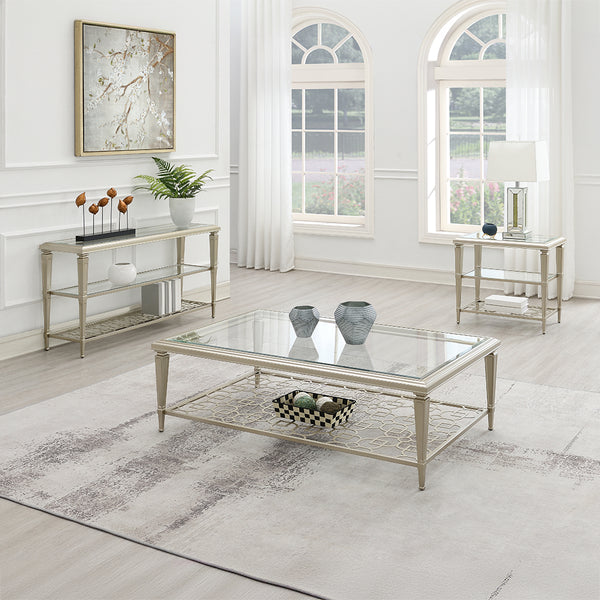 ACME Zaba Glass & Champagne End Table Model LV02786