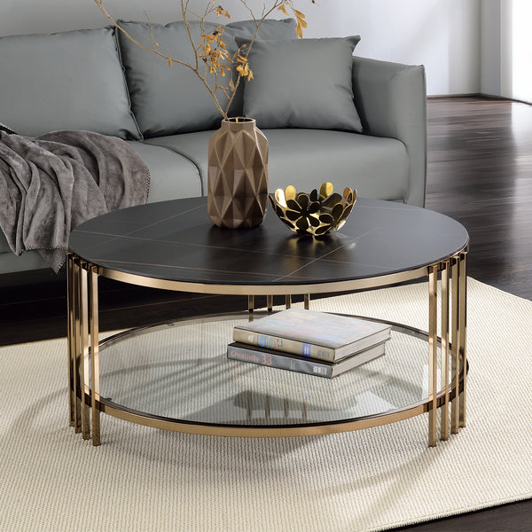 ACME Abisha Sintered Stone Top & Champagne Coffee Table Model LV02815