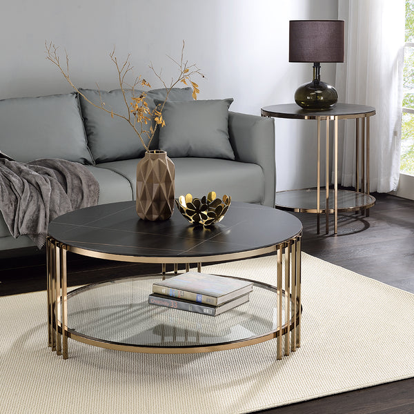 ACME Abisha Sintered Stone Top & Champagne Coffee Table Model LV02815