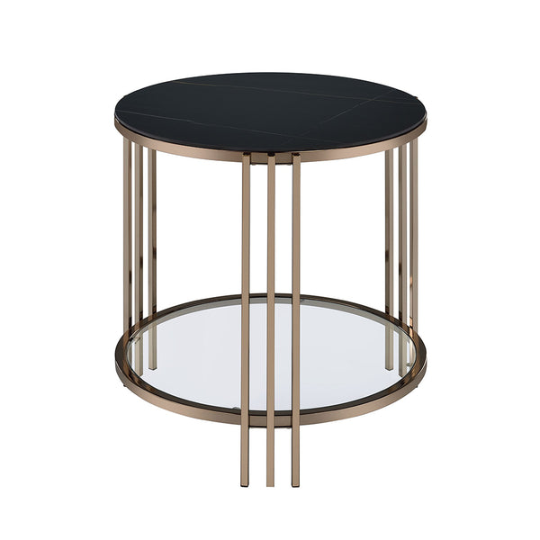 ACME Abisha Sintered Stone Top & Champagne End Table Model LV02816