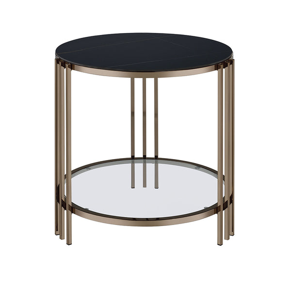 ACME Abisha Sintered Stone Top & Champagne End Table Model LV02816