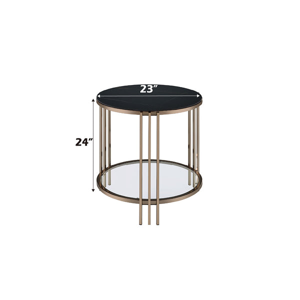 ACME Abisha Sintered Stone Top & Champagne End Table Model LV02816