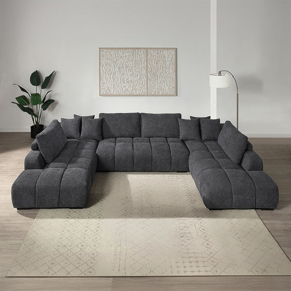 ACME Chosen Gray Chenille Sectional Sofa with 6 Pillows Model LV02840