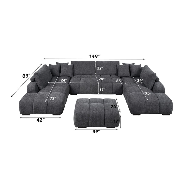 ACME Chosen Gray Chenille Sectional Sofa with 6 Pillows Model LV02840