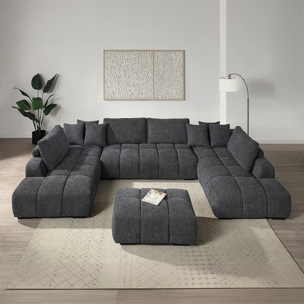 ACME Chosen Gray Chenille Sectional Sofa with 6 Pillows Model LV02840