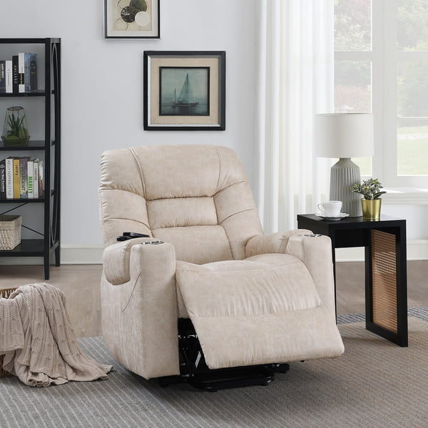 ACME Nairi Ivory Polished Microfiber Power Recliner with Lift Heating & Massage Model LV02995