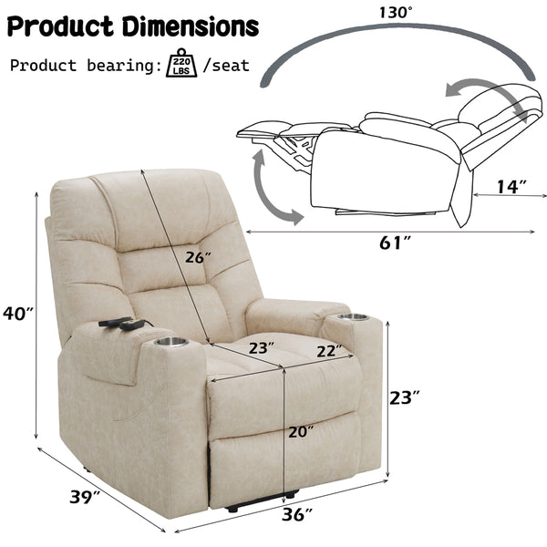 ACME Nairi Ivory Polished Microfiber Power Recliner with Lift Heating & Massage Model LV02995