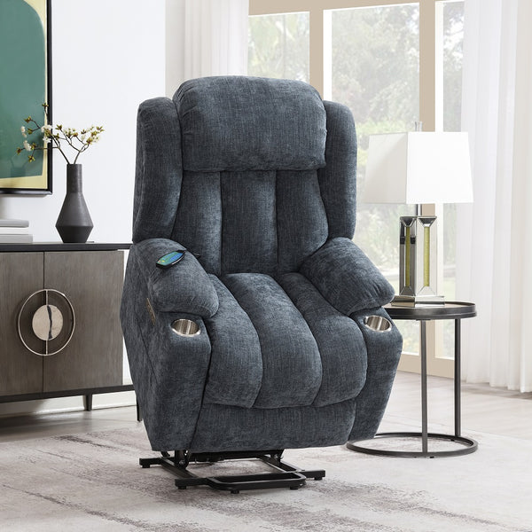ACME Omarion Blue Chenille Power Recliner with Lift Heating & Massage Model LV02996