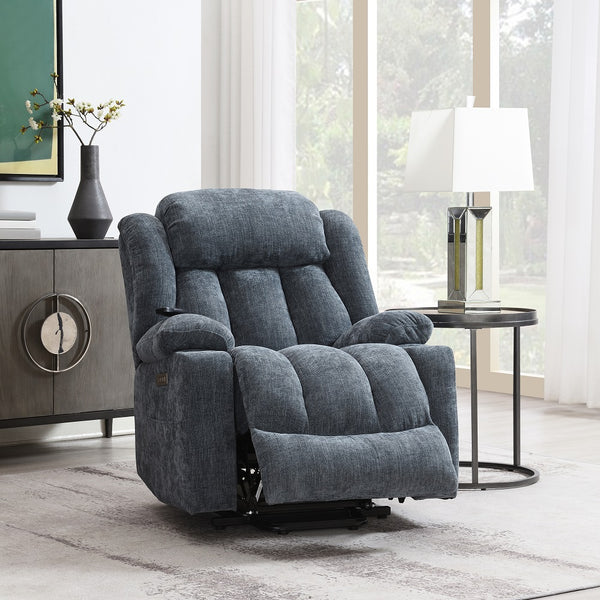 ACME Omarion Blue Chenille Power Recliner with Lift Heating & Massage Model LV02996