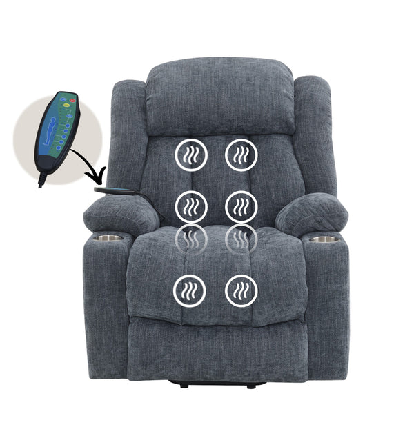 ACME Omarion Blue Chenille Power Recliner with Lift Heating & Massage Model LV02996