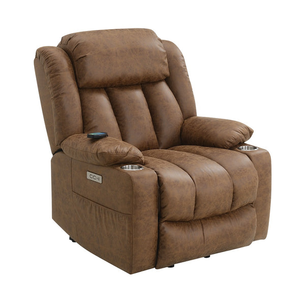 ACME Omarion Brown Polished Microfiber Power Recliner with Lift Heating & Massage Model LV02997