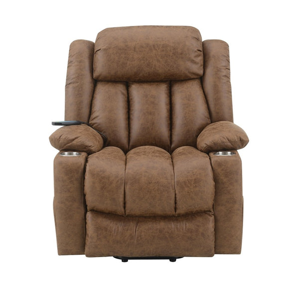 ACME Omarion Brown Polished Microfiber Power Recliner with Lift Heating & Massage Model LV02997