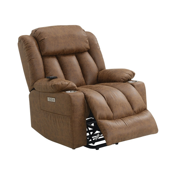 ACME Omarion Brown Polished Microfiber Power Recliner with Lift Heating & Massage Model LV02997