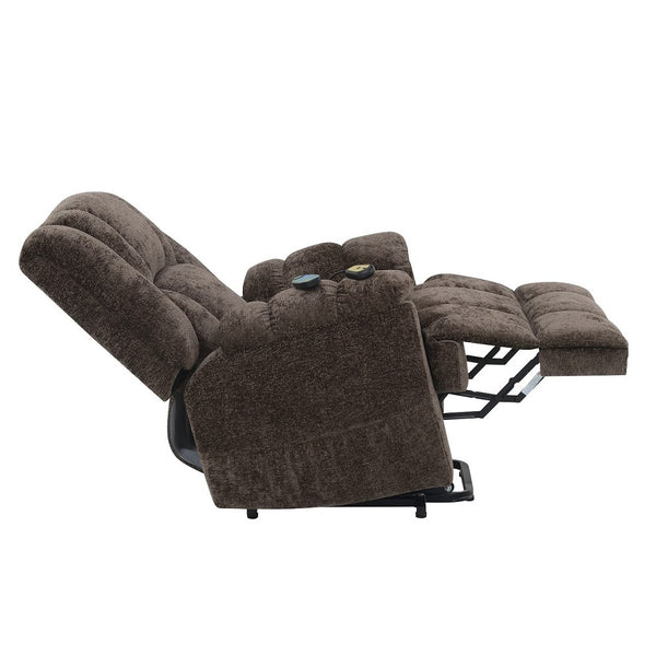 ACME Pacay Brown Chenille Power Recliner with Lift Heating & Massage Model LV02998