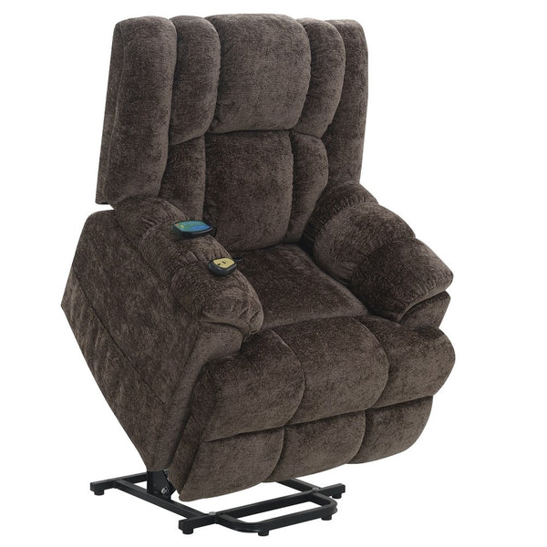 ACME Pacay Brown Chenille Power Recliner with Lift Heating & Massage Model LV02998