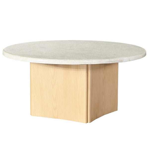 ACME Qwin Natural Marble Top & Oak Coffee Table with Natural Marble Top Model LV03005