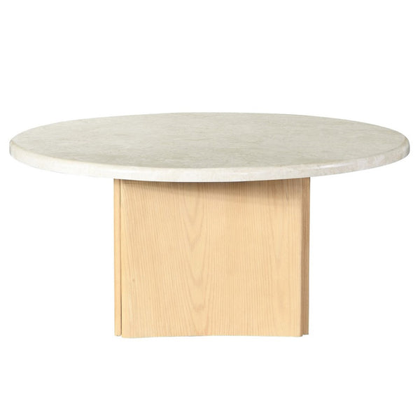 ACME Qwin Natural Marble Top & Oak Coffee Table with Natural Marble Top Model LV03005