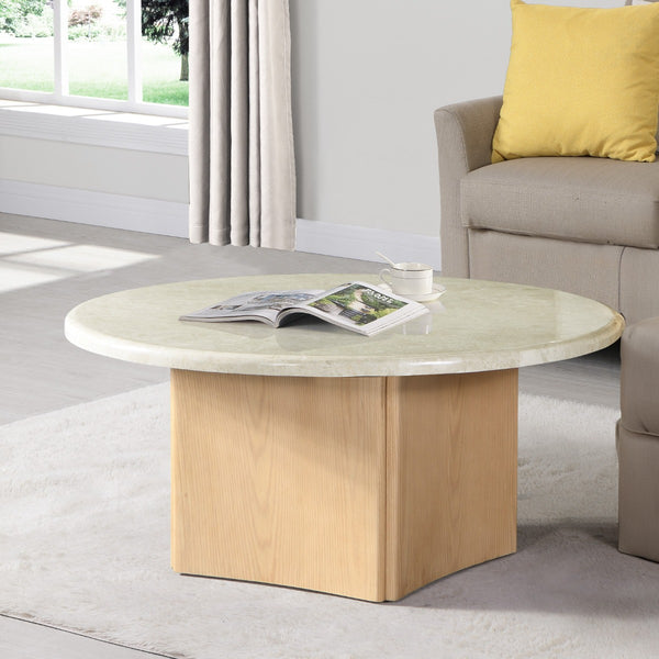 ACME Qwin Natural Marble Top & Oak Coffee Table with Natural Marble Top Model LV03005