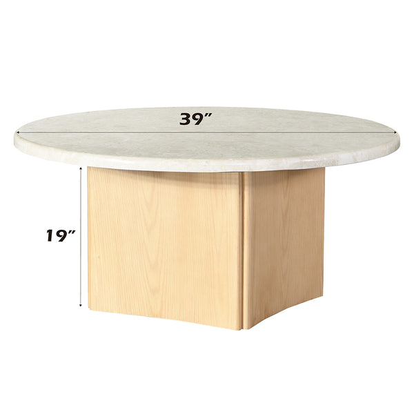 ACME Qwin Natural Marble Top & Oak Coffee Table with Natural Marble Top Model LV03005