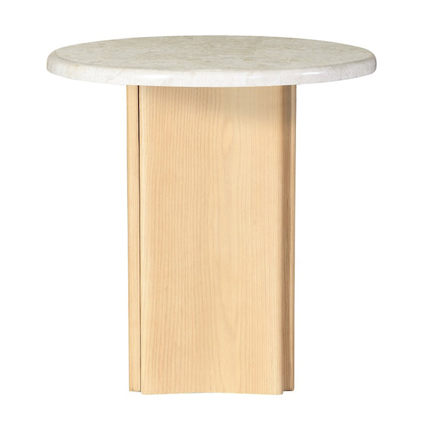 ACME Qwin Natural Marble Top & Oak End Table with Natural Marble Top Model LV03006