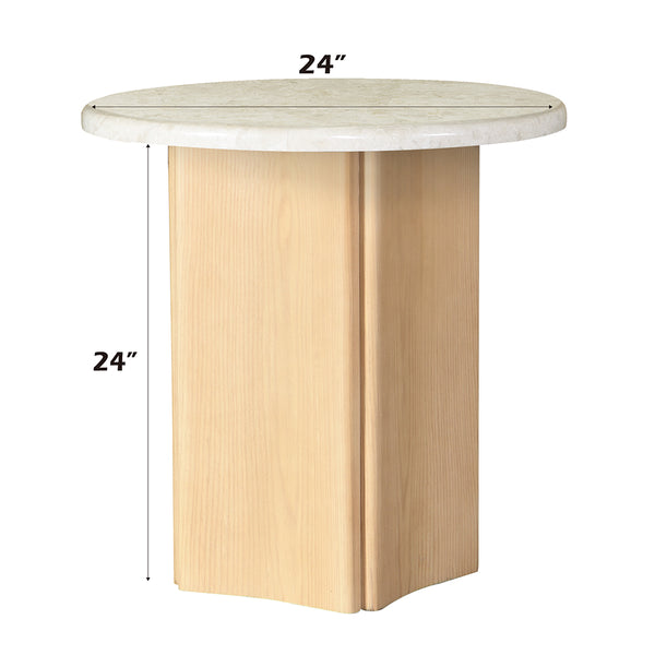 ACME Qwin Natural Marble Top & Oak End Table with Natural Marble Top Model LV03006
