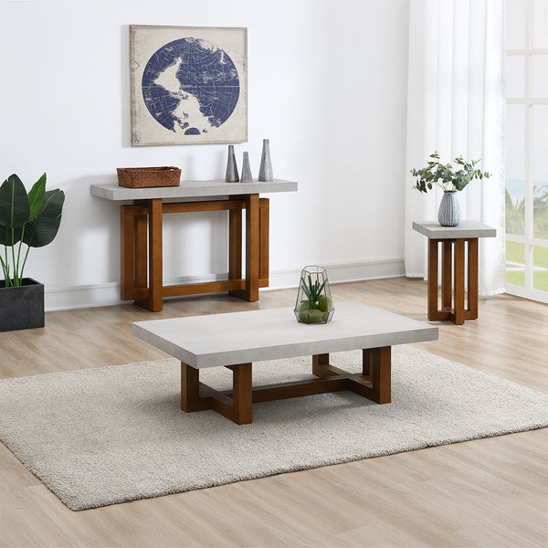 ACME Keven Faux Concrete Top & Walnut End Table Model LV03016