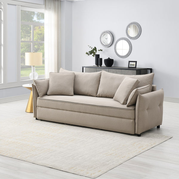 ACME Irina Beige Fabric Sofa with Sleeper Storage & 4 Pillows Model LV03110