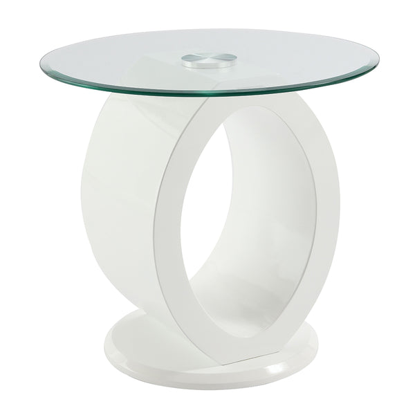 ACME Larry Glass Top White High Gloss End Table Model LV03186