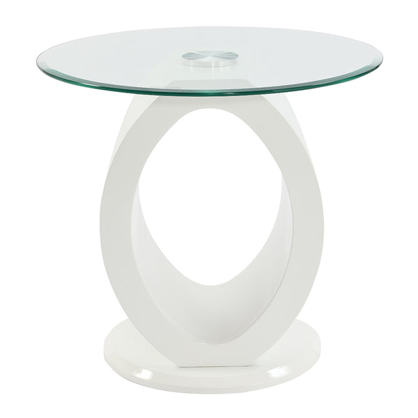 ACME Larry Glass Top White High Gloss End Table Model LV03186