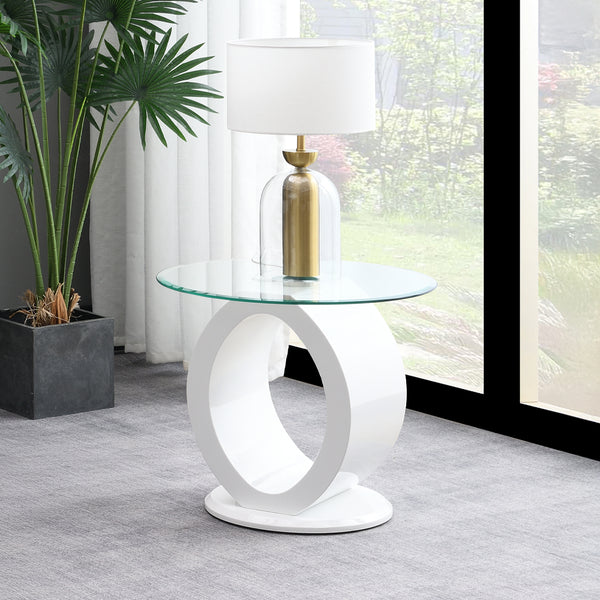 ACME Larry Glass Top White High Gloss End Table Model LV03186