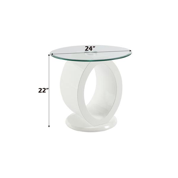 ACME Larry Glass Top White High Gloss End Table Model LV03186