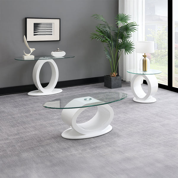 ACME Larry Glass Top White High Gloss End Table Model LV03186