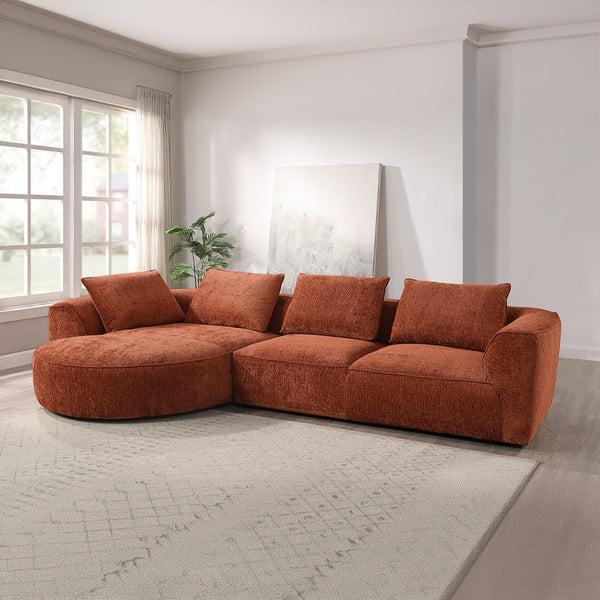 ACME Aceso Rust Brown Chenille Sectional Sofa with 4 Pillows Model LV03240