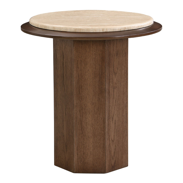 ACME Kasha Travertine Top & Walnut End Table Model LV03326