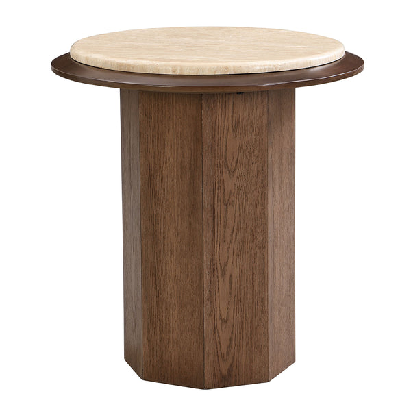 ACME Kasha Travertine Top & Walnut End Table Model LV03326