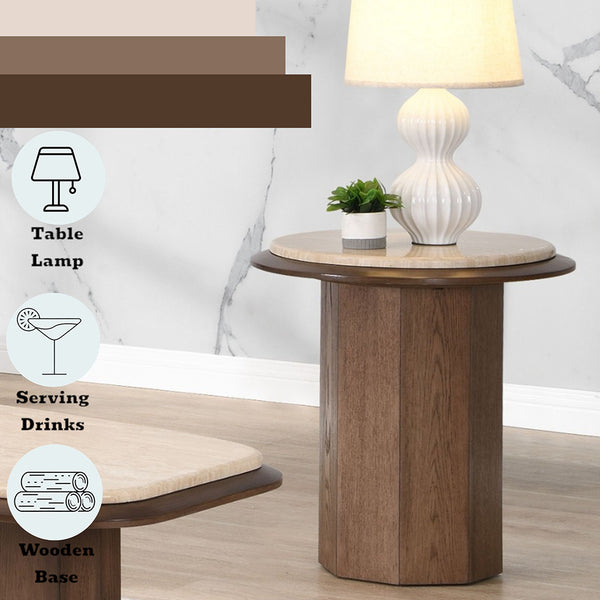 ACME Kasha Travertine Top & Walnut End Table Model LV03326