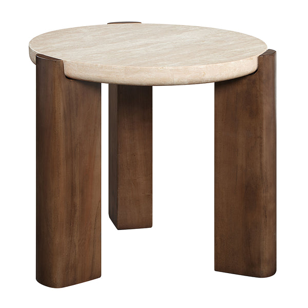 ACME Leonardo Travertine Top & Dark Oak End Table Model LV03666